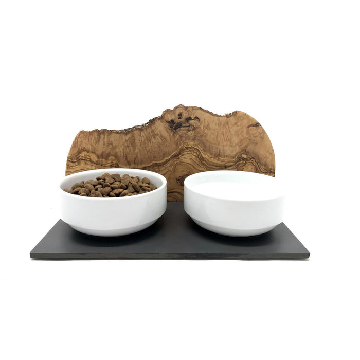 CATS ONLY Olive Wood Feeding & Drinking Station