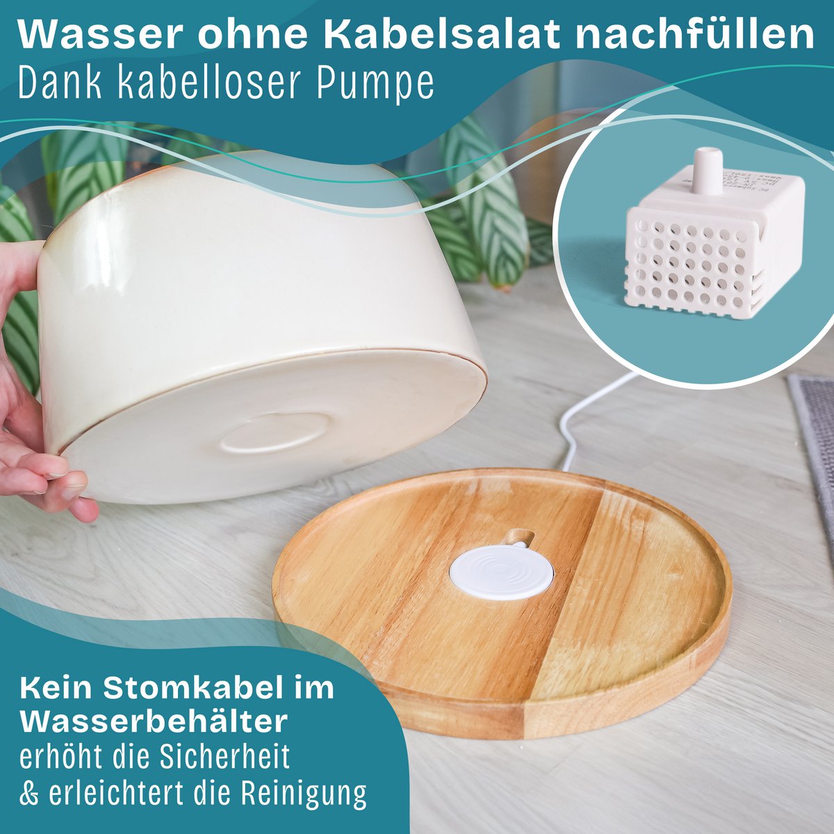 NE & NO Ceramic Cat Fountain with Bamboo Base