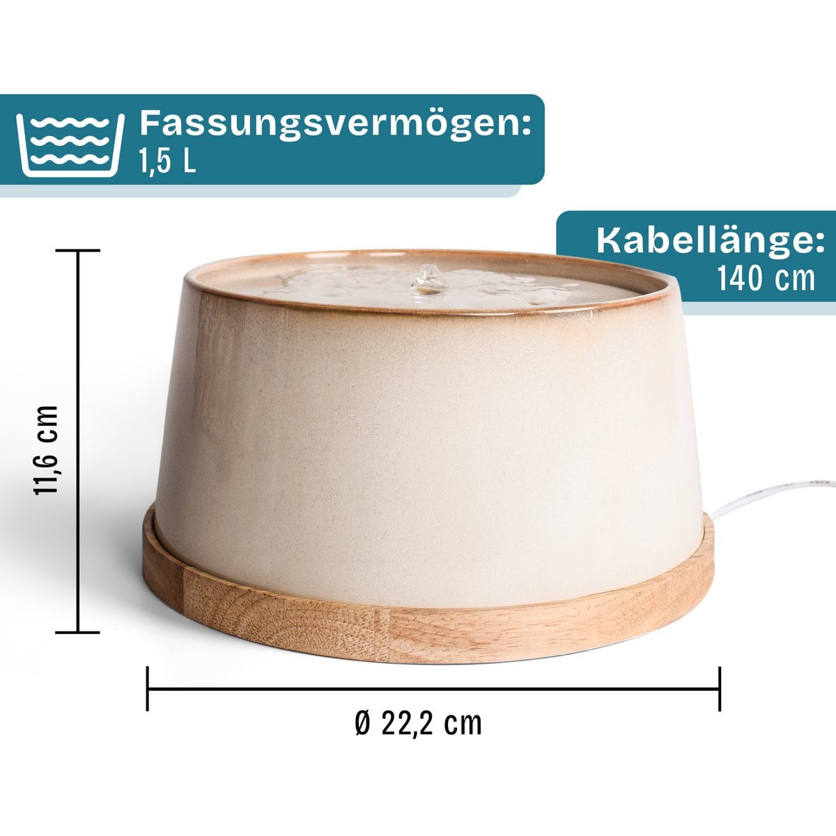NE & NO Ceramic Cat Fountain with Bamboo Base