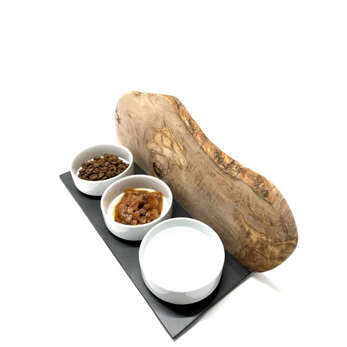 Comedero de madera de olivo SOLO para gatos