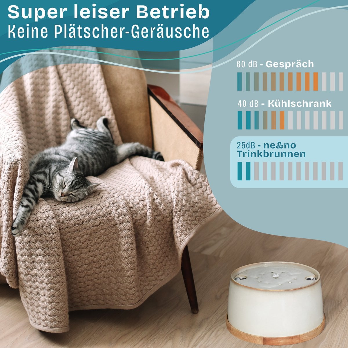 NE & NO Ceramic Cat Fountain with Bamboo Base