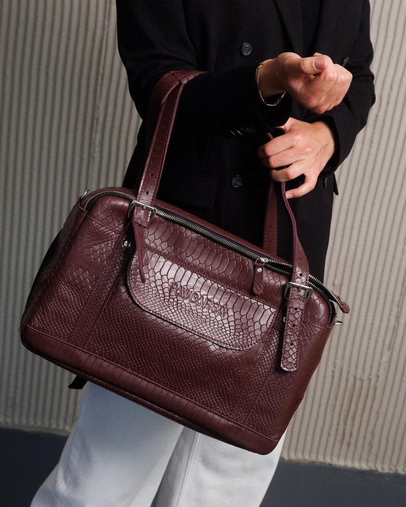 PYTHON Bordeaux Leather Dog Carrier