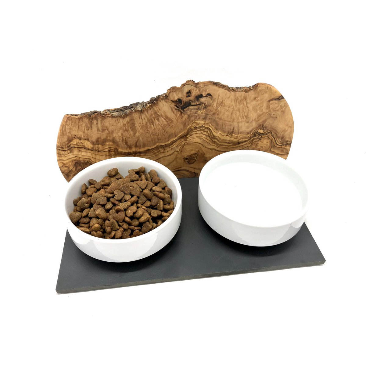CATS ONLY Olive Wood Feeding & Drinking Station