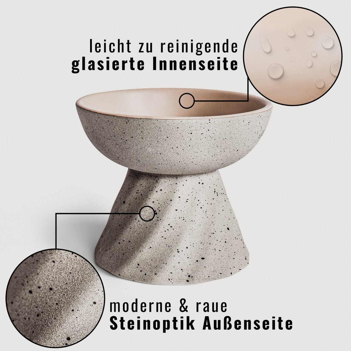 NE & NO Elevated Ceramic Cat Bowl Stone Look
