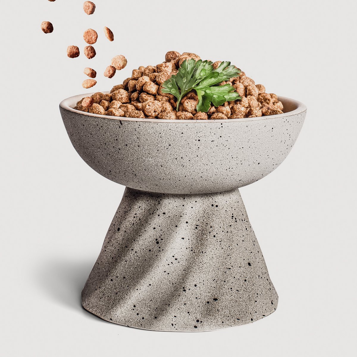 NE & NO Elevated Ceramic Cat Bowl Stone Look